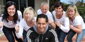Trainer Greg Witika will lead the Boot Camp for Breast Cancer fundraiser at the Nelson College for Girls gym later this month. With him are trust members from left; Kim Proctor-Western, Kate Coote, Lloyd Harwood, Kim Miccio and Bridget Harwood. Photo: Andrew Board.