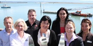Nelson’s winners from left; Ken and Tracy Banner of the Sprig & Fern Milton St, Ron and Tracey Taylor of Little Rock Bar and Nightclub, Clare Davies and Nicole Garthwaiteis from Grand Mecure Monaco Resort and Hospitality NZ’s Jeanette Swift.