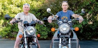 Richard Powley and Steve White ready their motorcycles for the Nelson Classic & Vintage Motorcycle Show on January 5 and 6. Photo: Phillip Rollo.
