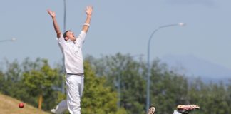 Stoke/Nayland bowler Dylan Eginton throws his hands in despair as an edge falls just wide of close in fielder Ben Homan during the weekend's two day cricket final at Saxton Field. Photo: Phillip Rollo.