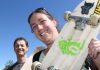 Mum gets a new skateboard Mother Sharee Dowdall with a skateboard given to her by Nelson College teacher Martin Love after Sharee sent a text message to Nelson Weekly’s Your Voice column. Photo: Andrew Board.