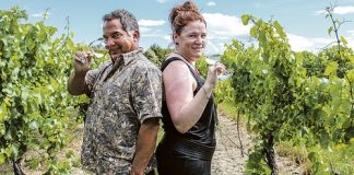 Nelson International Aromatics Symposium chair Patrick Stowe and Anna Seifried sample some of the wine that will be supplied to next month’s conference. Photo: Phillip Rollo.