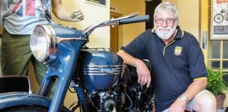 Murray Hunt with his 1950 Triumph 650 Thunderbird at the Nelson Classic and Vintage Motorcycle Club’s annual showcase. Photo: Phillip Rollo.