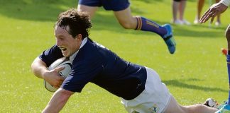 Nelson halfback Loui Harvey dives over to score a first half try against Wanderers on Saturday. Photo: Phillip Rollo.