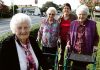 Kensington Court residents Daphne Stephens, Beverley Thompson, Kay Price and Joan Price hope the council will put a pedestrian refuge on Main Rd Stoke so they can cross the road to catch the bus. Photo: Andrew Board.