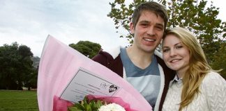 BEST LOVE STORY:Winners of the Jens Hansen Love Stories competition Sam Harris and Lara Conyers. Story page 2. Photo: Sinead Ogilvie.