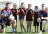 Tasman Rugby Union’s Kahu Marfell and Shawn Begg supporting the new campaign to reward volunteer referees of junior rugby. With them at Greenmeadows are Stoke School ripper rugby players Nicole Byrman, 9, Latia Grey, 10, Tanykah Wilson, 10 and Matachi Ray, 8. Photo: Andrew Board.