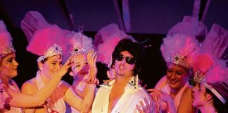 Graham O’Brien performs As Elvis during the opening night of Nelson Repertory Theatre’s Love Broadway & Hollywood Too show. Photo: Sinead Ogilvie.