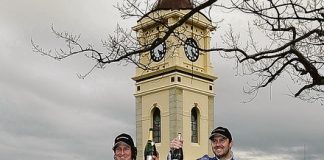 Nelson's Ben Hunt celebrates his first ever rally victory after the Manawatu Daybreaker, which is part of the National Rally Championship with co-driver Tony Rawstron over the weekend. Photo: Geoff Ridder.