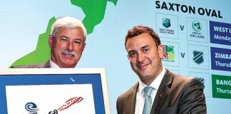 Nelson mayor Aldo Miccio with Cricket World Cup ambassador Sir Richard Hadlee at the launch last week.