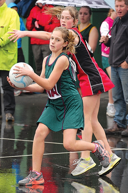 netball10 Broadgreen Intermediate player Shayla Halem takes a pass during her side's 11-29 loss to Waimea Intermediate at Saxton Field on Saturday. Photo: Phillip Rollo.
