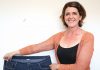 Nelson mother loses 50kg Julie Redwood after losing 50kg and with her old jeans. Photo: Andrew Board.