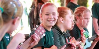 India Homan, of Birchwood School, plays as part of the school’s ukulele group last week. Photo: Andrew Board.