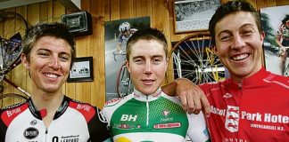 Richmond cyclists, from left, George Bennett, Sean Hambrrook and Kieran Hambrook are back home after a long season racing overseas. Photo: Simon Bloomberg.