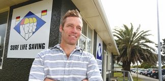 Ed Steenbergen of the Nelson Surf Life Saving Club outside the new premises in the Tahunanui Beach car park. Photo: Phillip Rollo.