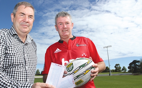 crusaders Tasman Rugby Union CEO Tony Lewis and organiser of the Crusaders pre-season game, Shane Drummond. Photo: Andrew Board.