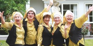 Nelson’s Golden Girls from left; Glenys Laurence, Anita Mulholland, Maria Clinton, Marie Sheehan and Valerie Watemburg. Photo: Andrew Board.