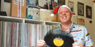 Nelson’s Grant Smithies with some of his record collection that he will be playing at Deville Cafe on Saturday, December 21. Photo: Andrew Board.