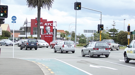 lights The new single lane traffic at the Tahunanui lights. Photo: Sinead Ogilvie.