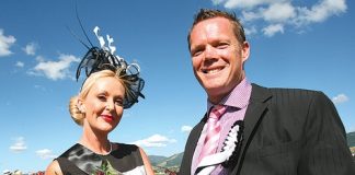The best dressed female Angela Miller and best dressed male Jarrod Illingworth, both of Nelson, after winning Fashion in the Field at the Nelson Harness Racing Club’s meeting on Sunday. Photo: Simon Bloomberg.
