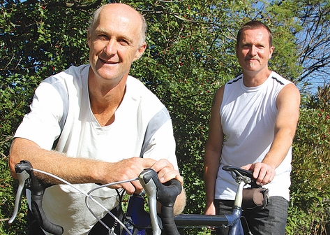 bike 018 Chris Nicholson, left, won a cycling race four months after a heart attack. With him is Matt Fulton who saved his life by performing CPR. Photo: Sinead Ogilvie.