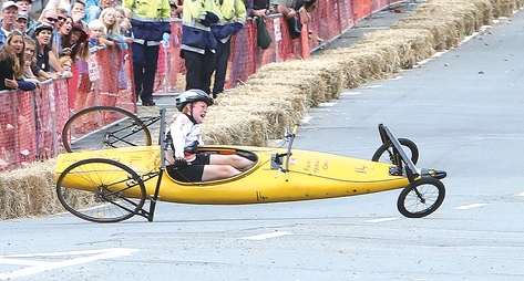 2014 Robertson Trolley Derby Luke McMorran braces for a crash after his trolley gets sideways on Saturday. For more great photos visit www.shuttersport.co.nz Photo: Evan Barnes/Shuttersport.