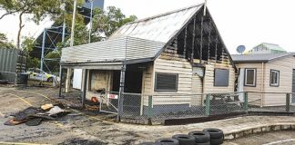 A building at ProKarts Nelson was destroyed by fire on Sunday night. The Nelson Fire Service says arson hasn’t been ruled out as a potential cause. Photo: Phillip Rollo.