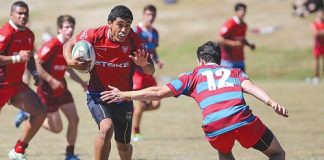 Nayland College student Stuart Flutey plays in a Stoke uniform during a recent pre-season match. Photo: Phillip Rollo.