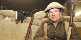 Daryl Page sitting in the trench at Founders Heritage Park before the Trench Tour this weekend and the Anzac Experience on Anzac Day. Photo: Andrew Board.