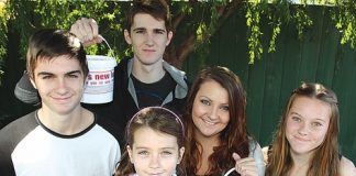 Mike Corkill’s children, Liam, Teigan, Ethan, Cassie and Brittany have been collecting money for their dad at Richmond Mall. So far they’ve raised more than $3000. Photo: Andrew Board.