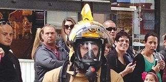 Stoke volunteer firefighter Mark Janssen during Saturday's Sky Tower Stair Challenge in Auckland. Photo: Niki Walton.