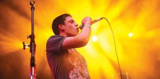 Fire Without Permit vocalist Lewis Miccio, at the Smokefreerockquest heats on Friday night. Photo: Phillip Rollo.