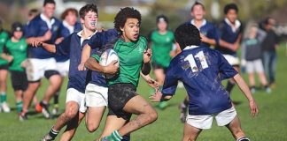 Marist Under-14 second five Duncan Drysdale darts through the Nelson Under-14 defence on Saturday. Photo: Phillip Rollo.
