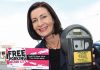 Free car parking Nelson mayor Rachel Reese prepares to put a sticker on a parking meter, announcing free parking in Nelson city. Photo: Andrew Board.