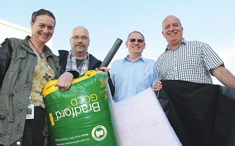 insulation (36) Bronwyn White from the district health board, Russ Aiton from the Nelson Tasman Housing Trust, Bill Dahlberg from the Canterbury Community Trust and Paul Brockie from Absolute Energy, have kick-started the Warmer Healthier Homes Project. Photo: Andrew Board.
