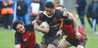 Joseph Kaipo of the Tahunanui Tigers makes a burst through the Stoke Cobras’ defence, during Saturday’s semi-final win. Photo: Evan Barnes/Shuttersport.