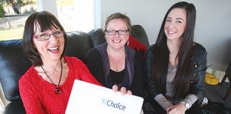 Family Education Network committee member Lynda Rea, left, and YrChoice presenter Stephanie Mackintosh, right, with The Breeze breakfast host Breffni O'Rourke. Photo: Simon Bloomberg.