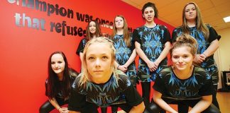 Mad Beat Hip Hop dance crew Descendants, Demi Salton and Cloe Kemp, front, and from left, Emma Common, Shauna Hailes-Paku, Hannah Swift, Catherine Evaga and Courtney Butchart rehearse for the Shakedown competition this Saturday. Photo: Simon Bloomberg.