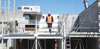 Arrow International front manager Shane Etridge on the first floor of the new Quest apartment building which is going up on Collingwood St. Photo: Andrew Board.
