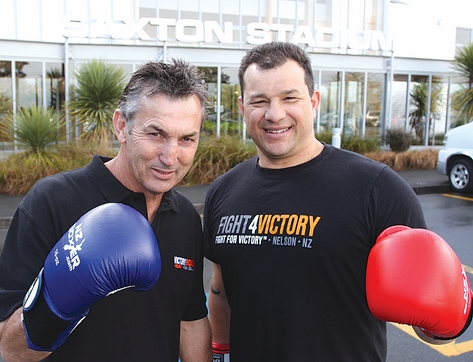 boxing(8) Fight 4 Victory organisers Barry Galbraith, left, and Paul Hampton, outside the new home for the Fight 4 Victory, Saxton Stadium. Photo: Andrew Board.