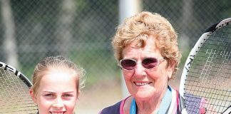 Jean Walker, right, and Antonia Lawson before their tennis game at Teapot Valley last week. Photo: Simon Bloomberg.