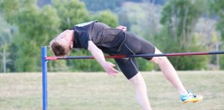 Chris Brake clears 2.03 metres in the high jump at the Athletics Nelson twilight meet at Saxton Field last Wednesday. Photo: Simon Bloomberg.