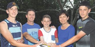 The Anderson family who are involved with Nelson Bays Touch, from left, Ben, Wayne, Henry, Megan and Simon. All three boys will represent Nelson in the South Island Interprovincial Touch tournament, held in Christchurch this month. Photo: Monique Bergman.