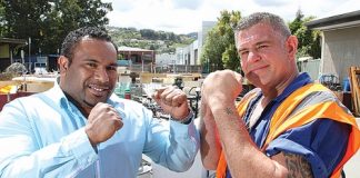 MATE AGAINST MATE: Ivan Tava, left, and James Hemi, will face off in the ring next April for the Fight 4 Victory charity boxing fundraiser. Photo: Andrew Board.