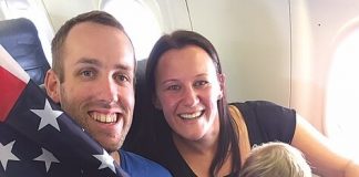 Byron and Kaz Carr with their prize pack on an Air New Zealand flight last week.