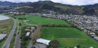 Neale Park and Guppy Park (bottom) is where FC Nelson and Nelson Rugby Club play the majority of their games, but both clubs say the pitch is not up to standard. Photo: Toby Harvey/Eagle Imaging.