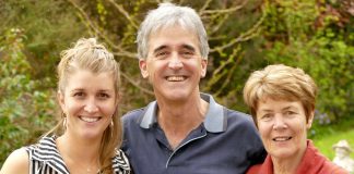 Richard Kempthorne with his wife Jane, right, and daughter Jess, at their Richmond home after hearing the news that he was re-elected as Tasman mayor on Saturday.