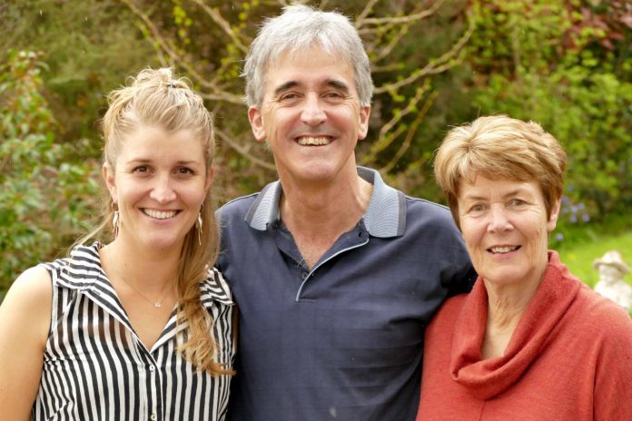 Richard Kempthorne with his wife Jane, right, and daughter Jess, at their Richmond home after hearing the news that he was re-elected as Tasman mayor on Saturday.